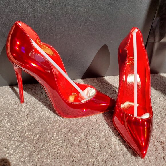 CHRISTIAN LOUBOUTIN Hot Chick 100 metallic patent red pumps 39 - Picture 4 of 16